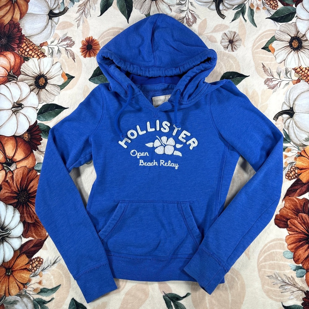 Vintage Y2K Hollister California Beach Relay Embroidered Hoodie Womens Blue S